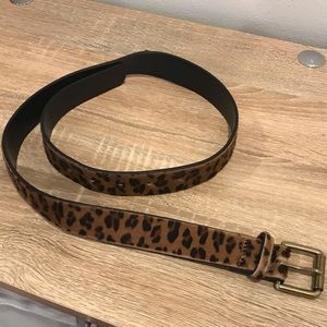 J crew calf hair leopard print leather belt